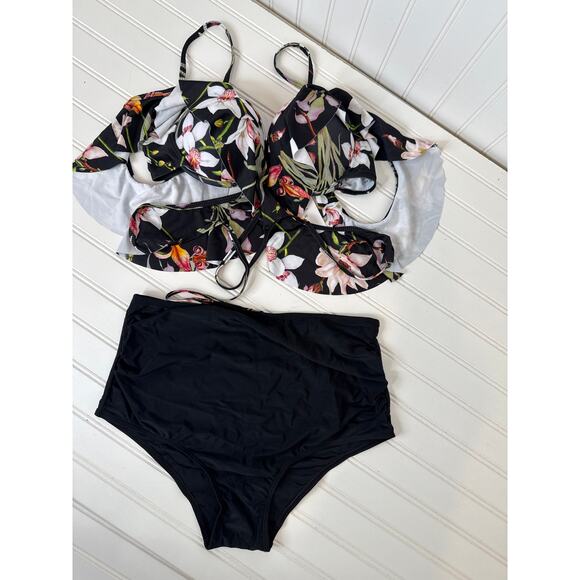 NWOT Amazon Bathing Suits Ruffle Off Shoulder Bikini & Swimdress Bundle Size L - Picture 4 of 6